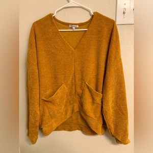 Long sleeve, mustard yellow, blouse style shirt, soft, corduroy material